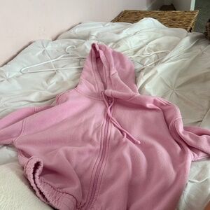 Pink cropped zip up hoodie